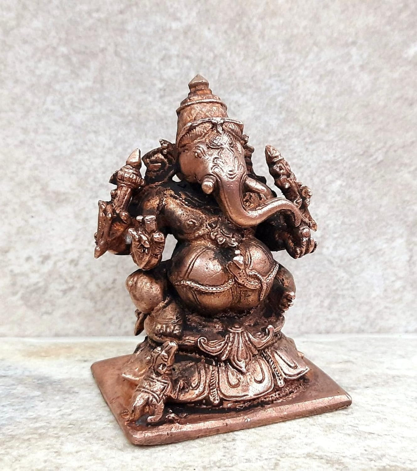 Brownish-Orange Copper Idols, 2.75 Inches, Handmade Ganesh 310Grams, Patina Antique Finish, Pack Of 1 Piece