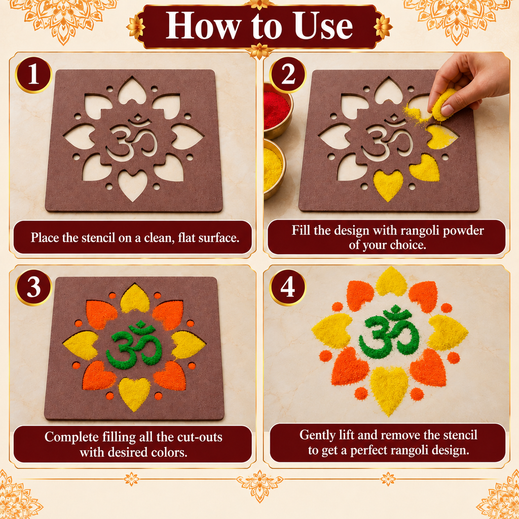 Om MDF Rangoli Stencil | Traditional Om Kolam Design | Reusable Pooja & Festival Stencil