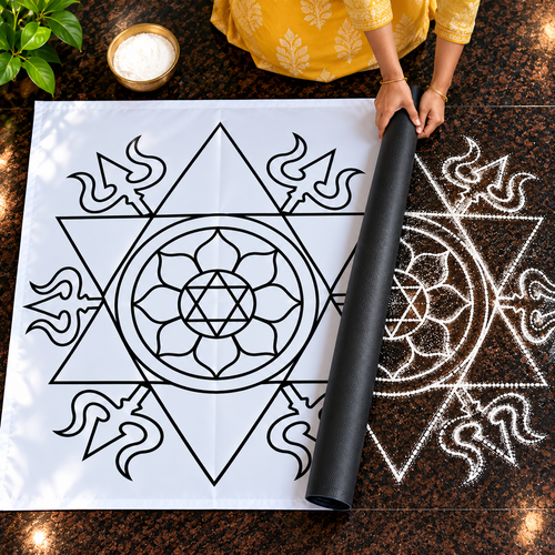 Aghoram _3 feet  Flex Stencil | Traditional Shiva Trishul Kolam Design