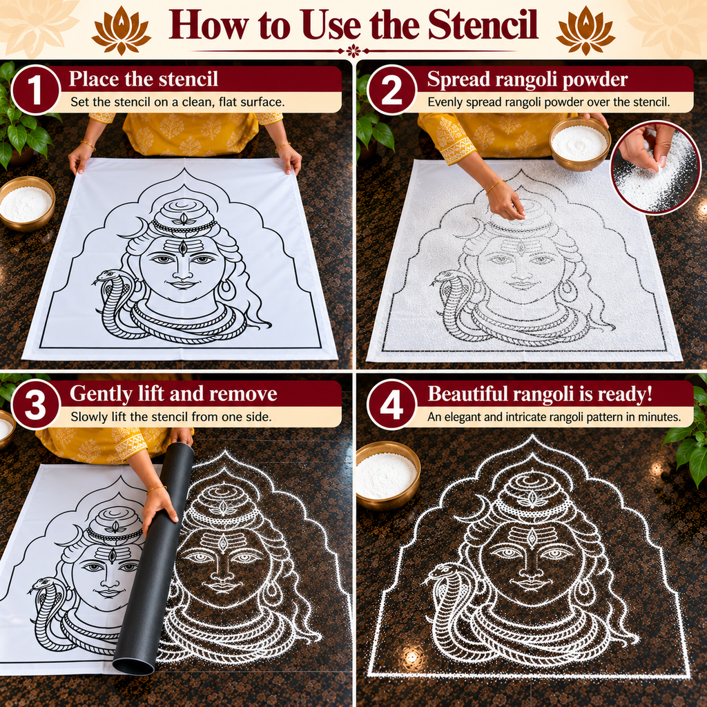 Shiva Face – 2.5 ft (H) × 2 ft (W) Flex Stencil | Lord Shiva Kolam & Rangoli Design