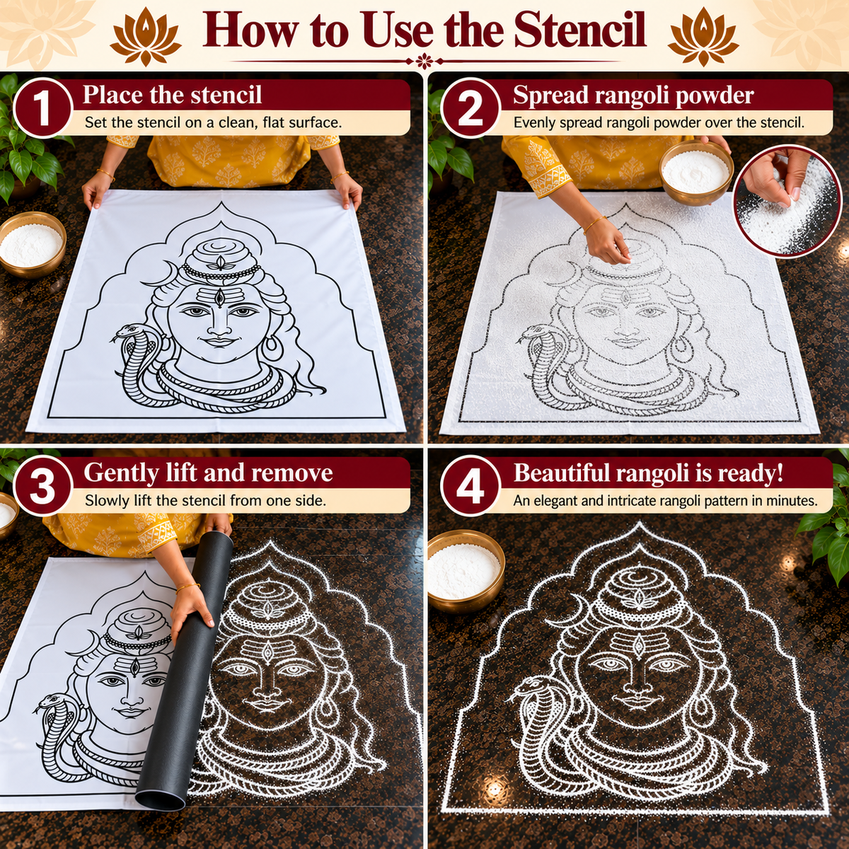 Shiva Face – 2.5 ft (H) × 2 ft (W) Flex Stencil | Lord Shiva Kolam & Rangoli Design