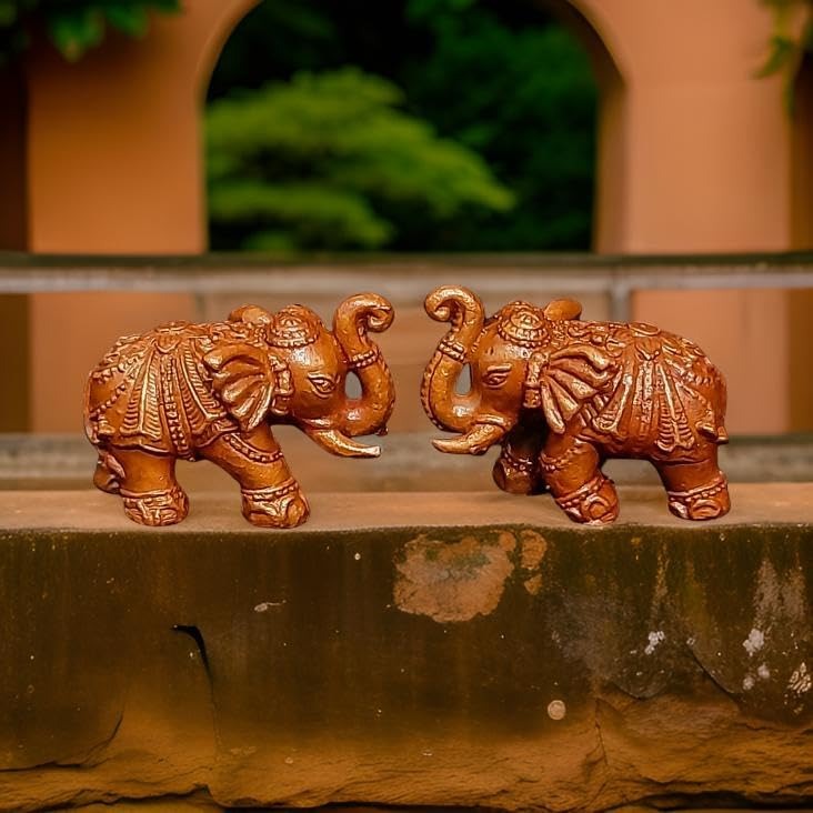 Antique Copper Idols India, 1 Inches, Handmade Paired Elephant Idol 60 Gram, Patina Antique Finish, Pack Of 2 Piece