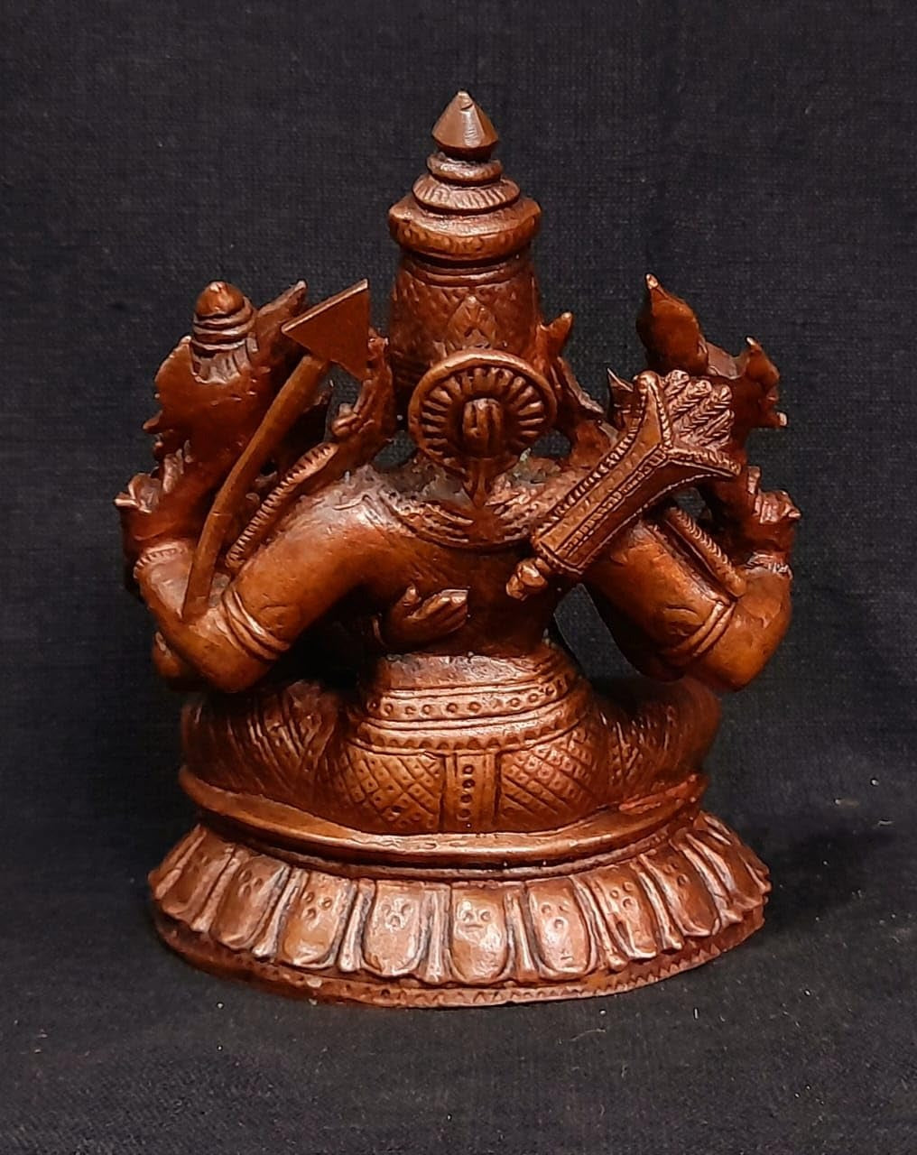 Brownish-Orange Copper Idols Of God Perumal With Lakshmi Idol, 4 Inches, 684G, Patina Antique Finish, Pack Of 1 Piece