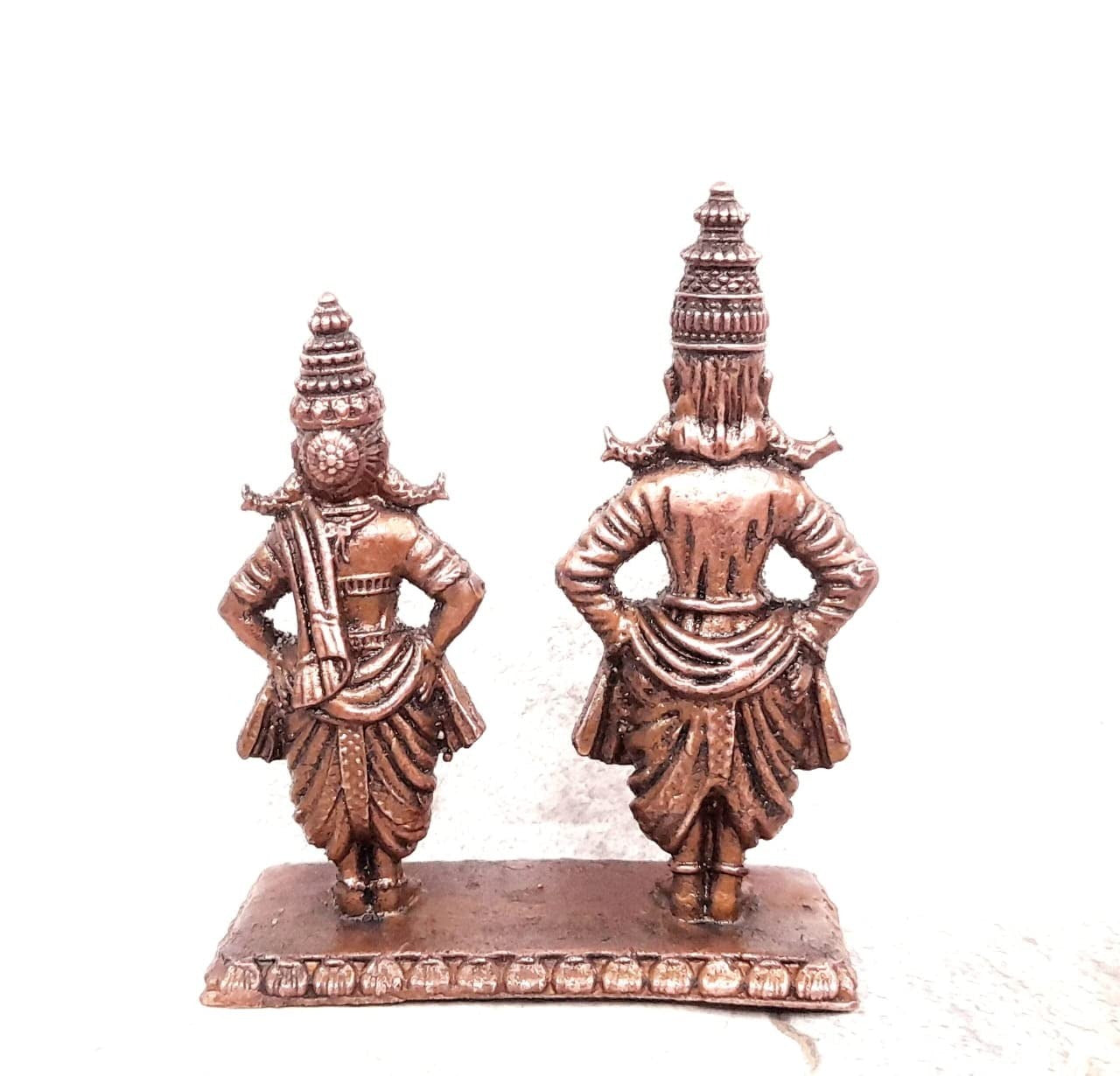 Brownish-Orange Copper Idols India, 3.2 Inches, Handmade Vitthal Rukmani Stand, 210G, Patina Antique Finish, Pack Of 1 Piece