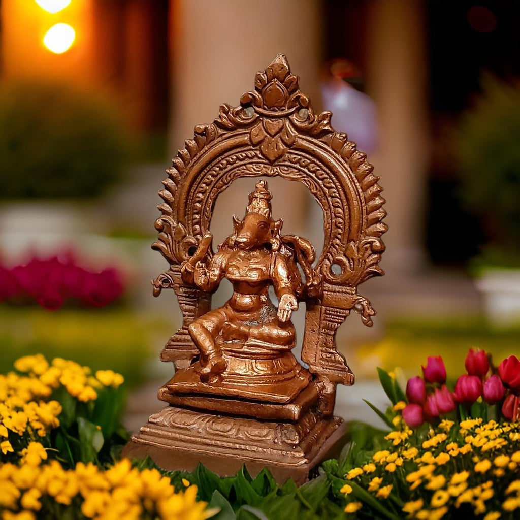 Brownish-Orange Copper Idols India, Handmade Goddess Varahi Idol With Prabhavalli 3 Inches, 135G, Pack Of 2 Piece