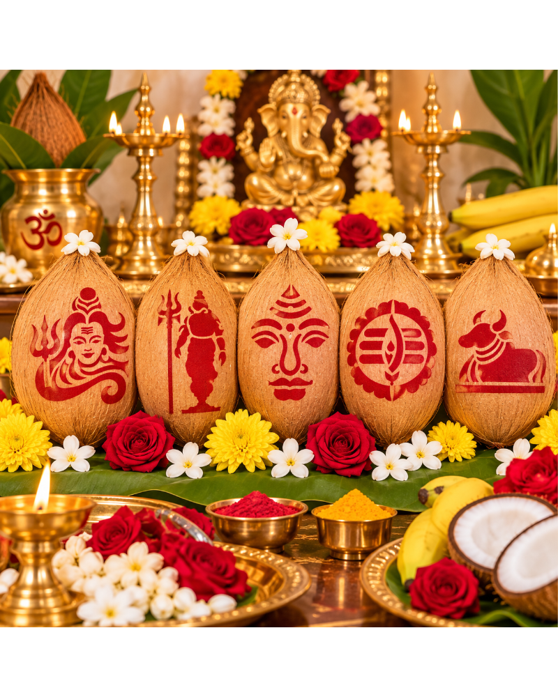 Combo 1 |Sacred Lord Shiva Combo Set _ Coconut Decoration Stencil  Design _ Pack of 5 _Unikraf