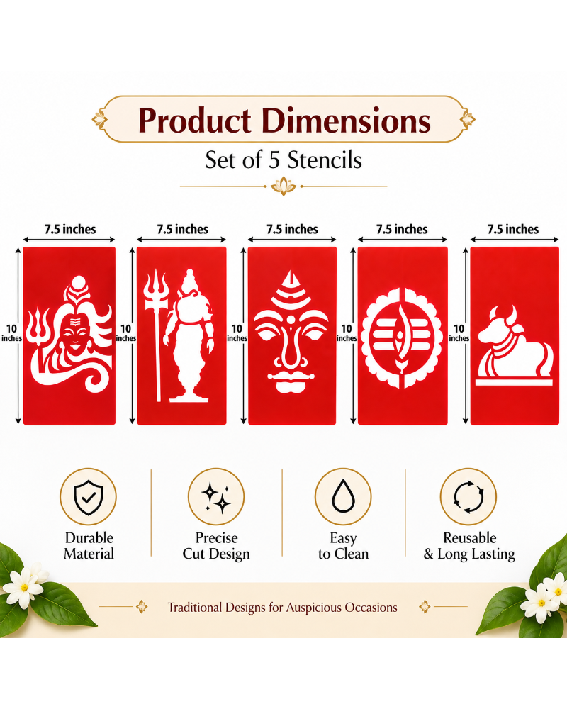 Combo 1 |Sacred Lord Shiva Combo Set _ Coconut Decoration Stencil  Design _ Pack of 5 _Unikraf