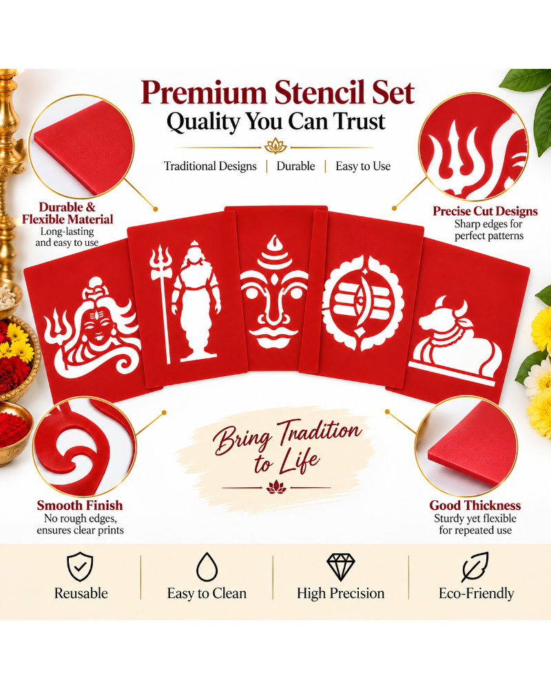 Combo 1 |Sacred Lord Shiva Combo Set _ Coconut Decoration Stencil  Design _ Pack of 5 _Unikraf