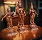 Sacred Murugan with Valli & Deivanai Copper Idol Set – 6.2 Inch | 1.36 Kg Solid Copper