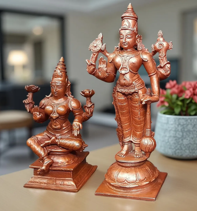 Sacred Srinivasa Perumal & Mahalakshmi Copper Idol Set – 6 Inch | 1.1 Kg Solid Copper