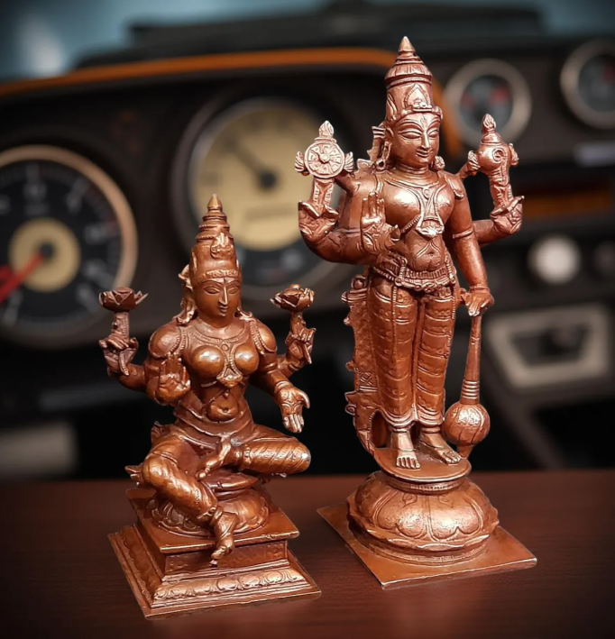 Sacred Srinivasa Perumal & Mahalakshmi Copper Idol Set – 6 Inch | 1.1 Kg Solid Copper