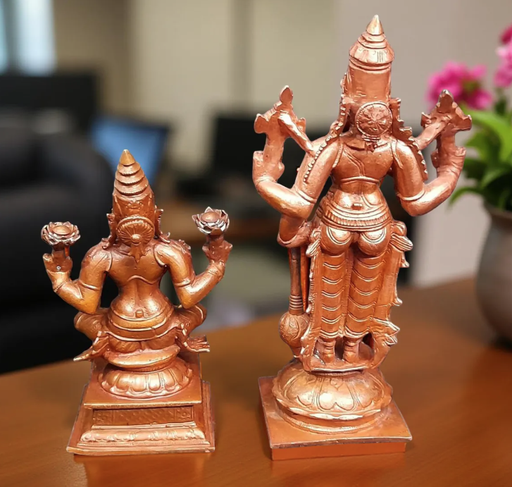 Sacred Srinivasa Perumal & Mahalakshmi Copper Idol Set – 6 Inch | 1.1 Kg Solid Copper
