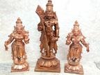 Sacred Lord Murugan with Valli & Deivanai Temple-Style Solid Copper Idols – 4.5 Inch | 630g | Antique Patina Finish
