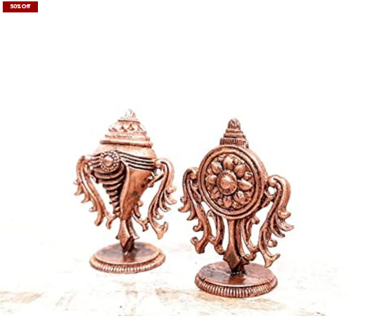 Sacred Srinivasa Perumal with Sanghu & Chakram Temple-Style Solid Copper Idols – 5.1 Inch | 420g | Antique Patina Finish
