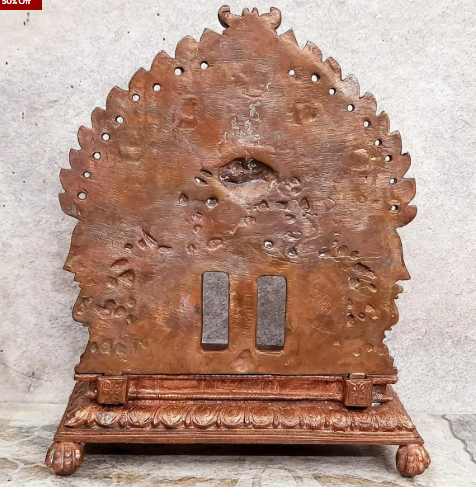 Sacred Srinivasa Perumal with Sridevi & Bhudevi Temple-Style Solid Copper Idol with Dasavathara Prabhavali – 7.2 Inch | 1.8 kg | Antique Patina Finish