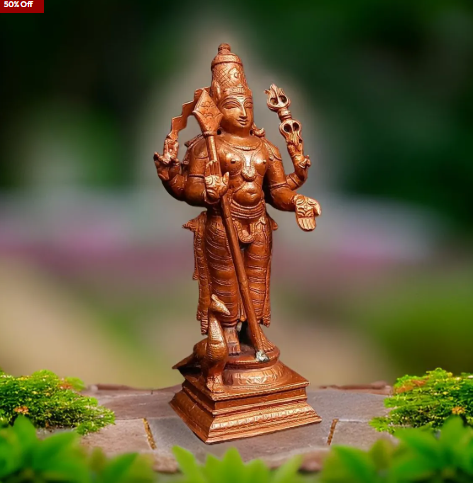 Sacred Lord Murugan Temple-Style Solid Copper Idol – 6.2 Inch | 780g | Antique Patina Finish