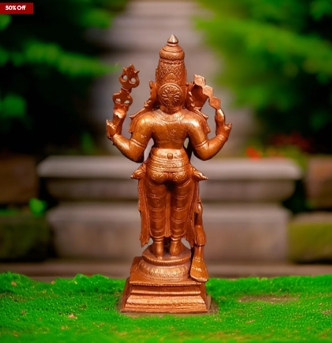 Sacred Lord Murugan Temple-Style Solid Copper Idol – 6.2 Inch | 780g | Antique Patina Finish
