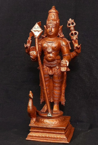 Sacred Lord Murugan Temple-Style Solid Copper Idol – 6.2 Inch | 780g | Antique Patina Finish