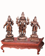 Sacred Srinivasa Perumal with Sridevi & Bhudevi Temple-Style Solid Copper Idols – 4.7 Inch | 720g | Antique Patina Finish