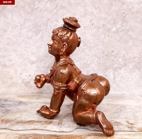 Sacred Bal Krishna Temple-Style Solid Copper Idol – 4.1 Inch | 860g | Antique Patina Finish