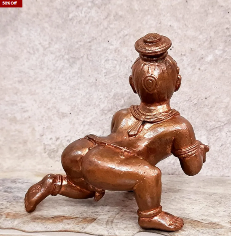 Sacred Bal Krishna Temple-Style Solid Copper Idol – 4.1 Inch | 860g | Antique Patina Finish