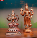 Sacred Srinivasa Perumal with Mahalakshmi Temple-Style Solid Copper Idols – 6 Inch | 1.3 kg | Antique Patina Finish