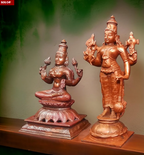 Sacred Srinivasa Perumal with Mahalakshmi Temple-Style Solid Copper Idols – 6 Inch | 1.3 kg | Antique Patina Finish