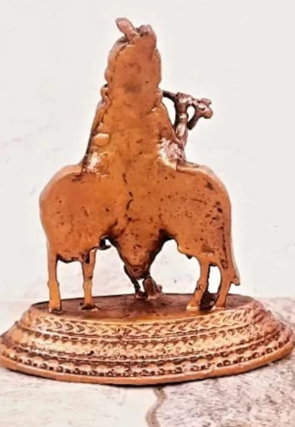 Sacred Lord Krishna with Cow Solid Copper Mini Idol – 2.4 Inch | 107g | Antique Patina Finish
