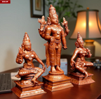 Sacred Srinivasa Perumal with Sridevi & Bhudevi Temple-Style Solid Copper Idols – 6.2 Inch | 1.635 kg | Antique Patina Finish