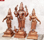 Sacred Lord Murugan with Valli & Deivanai Solid Copper Temple Idols – 6.2 Inches | 1.6 Kg | Antique Patina Finish