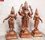 Sacred Lord Murugan with Valli & Deivanai Solid Copper Temple Idols – 6.2 Inches | 1.6 Kg | Antique Patina Finish