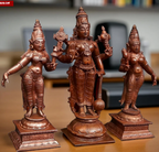 Sacred Lord Srinivasa Perumal with Sridevi & Bhudevi Solid Copper Temple Idols – 6 Inches | 1.4 Kg | Antique Patina Finish