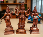 Sacred Lord Srinivasa Perumal with Sridevi & Bhudevi Solid Copper Temple Idols – 6 Inches | 1.4 Kg | Antique Patina Finish