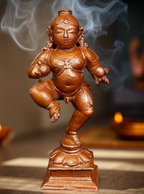 Sacred Bal Krishna with Laddu Solid Copper Idol – 3.3 Inches | 150 Grams | Antique Patina Temple Finish