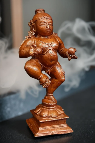Sacred Bal Krishna with Laddu Solid Copper Idol – 3.3 Inches | 150 Grams | Antique Patina Temple Finish