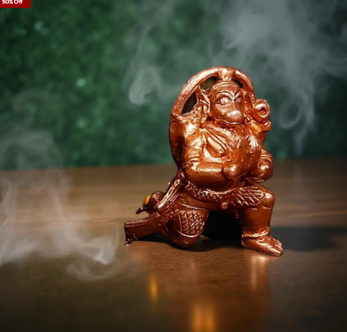 Sacred Lord Hanuman Solid Copper Mini Idol – 1.5 Inches | 48 Grams | Antique Patina Finish | Handcrafted Temple Murti | Unikraf
