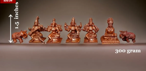 Sacred Copper Hindu Deity Combo Idol Set – Elephant, Lakshmi, Varahi, Raja Rajeshwari, Saraswathi, Annapoorani | Handmade Antique Finish | Pack of 7 Pieces