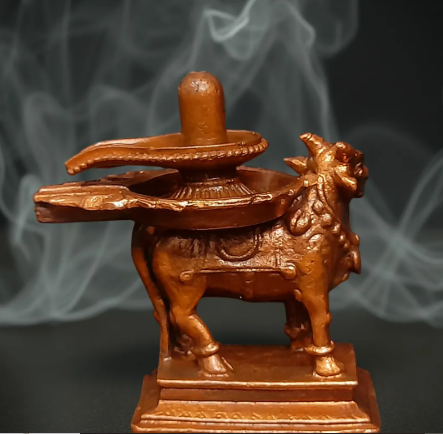 Sacred Copper Shivalingam with Nandi Idol Set – 3.9 Inches, 410 Grams, Handmade Antique Patina Finish, Pack of 1 Set