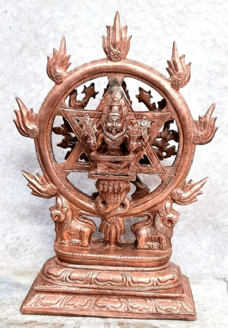 Sacred Copper Chakrathalwar (Sudarshana Chakra) Idol – 6.8 Inches, 1.3 Kg, Handmade Patina ieceAntique Finish, Pack of 1 P