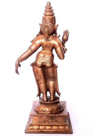 Sacred Copper Goddess Ambal (Amman) Idol – 5.3 Inches, 420 Grams, Handmade Patina Antique Finish, Pack of 1 Piece