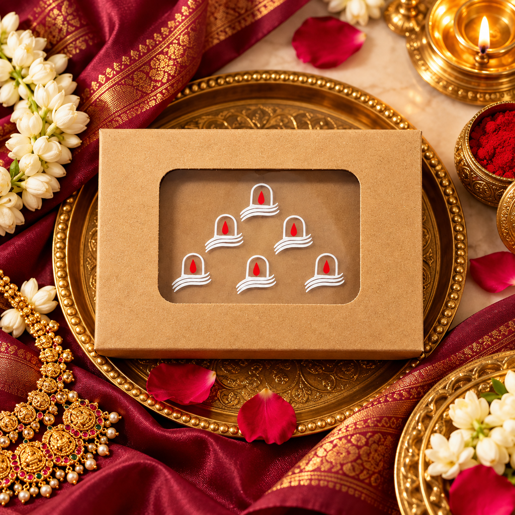 Premium Shiv Tilak Designer Bindi Set – White & Red Traditional Bindis - 6 Bindis Sticker