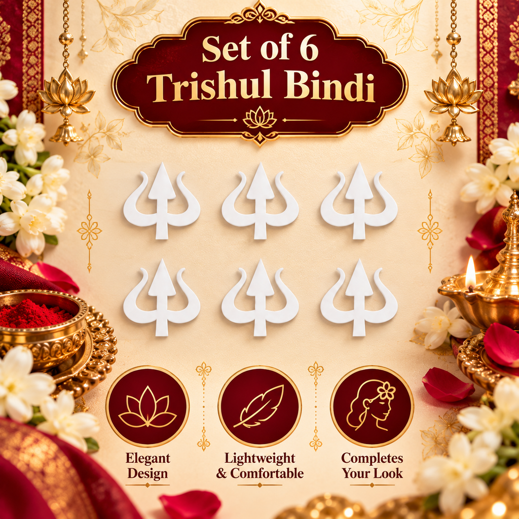 Shiva Trishul Forehead Bindis – Premium White Sticker Set (Pack of 5 Bindis Stickers )