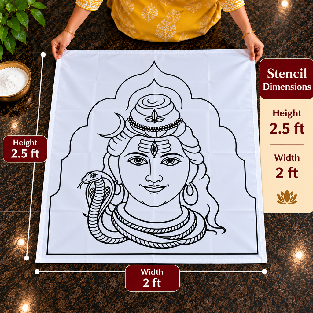 Shiva Face – 2.5 ft (H) × 2 ft (W) Flex Stencil | Lord Shiva Kolam & Rangoli Design