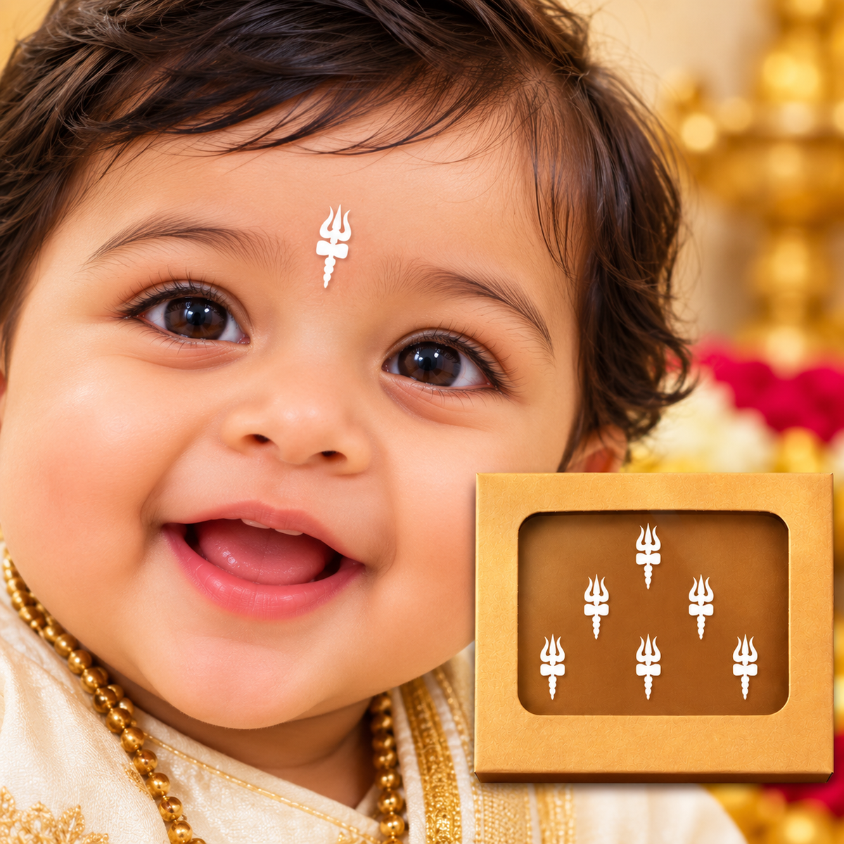 Shiva Trishul Designer Bindi Set –  6 Bindis StickerTraditional Shiv Symbol Bindis for Pooja, Festivals & Ethnic Wear