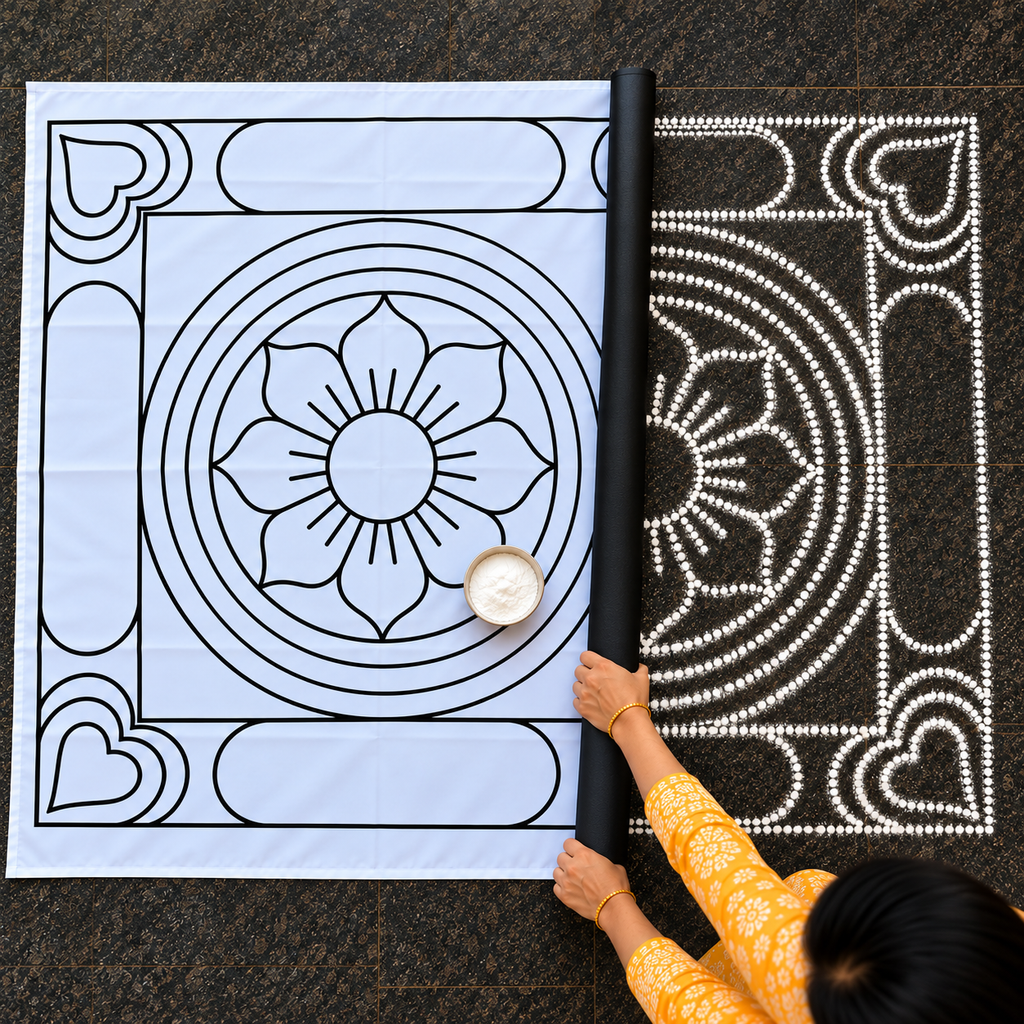 Ashtadhalam Normal Kolam Flex Stencil  | Reusable Rangoli Stencil for Pooja & Festivals