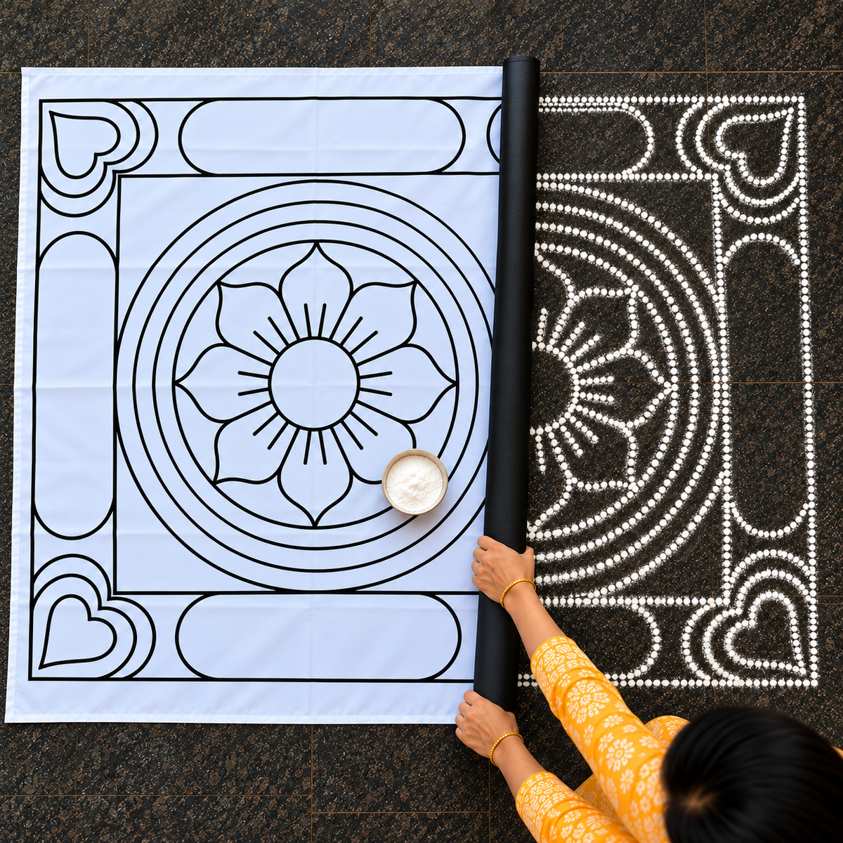 Ashtadhalam Normal Kolam Flex Stencil  | Reusable Rangoli Stencil for Pooja & Festivals