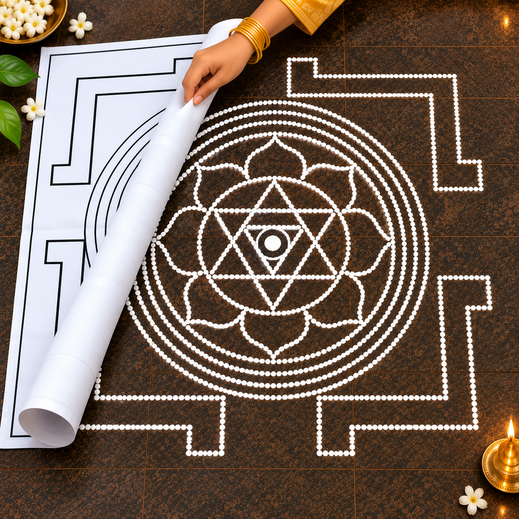 Tripura Sundari Flex Rangoli Stencil – Traditional Yantra Design for Pooja & Festivals | 3 Feet