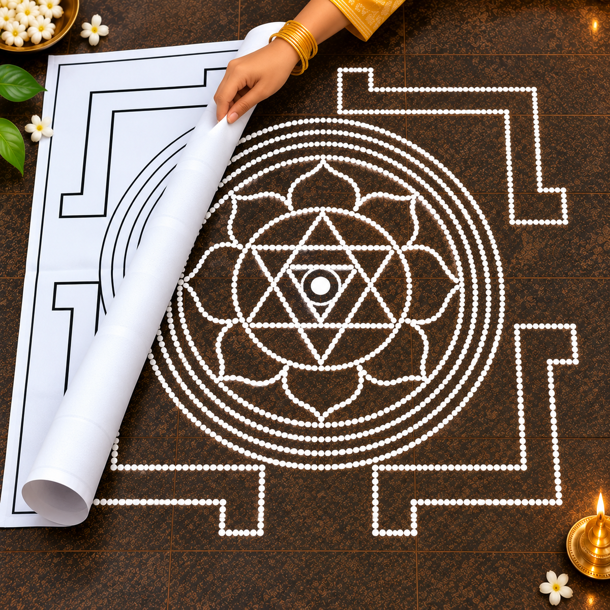 Tripura Sundari Flex Rangoli Stencil – Traditional Yantra Design for Pooja & Festivals | 3 Feet