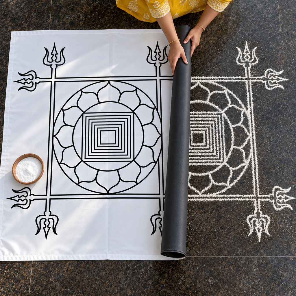 Mrithvigayam Flex Stencil _ 3Feet  | Traditional Shiva Trishul Kolam Rangoli Design