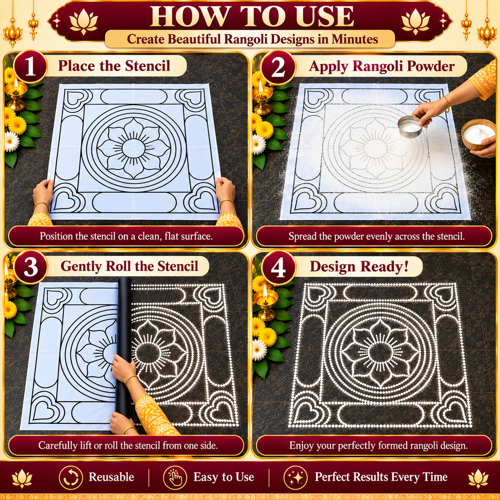 Ashtadhalam Normal Kolam Flex Stencil  | Reusable Rangoli Stencil for Pooja & Festivals